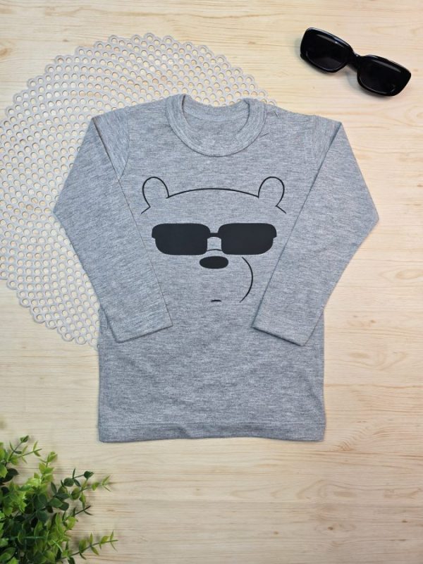 Camiseta Infantil Manga Longa Tradicional Mescla - Urso Óculos Escuro