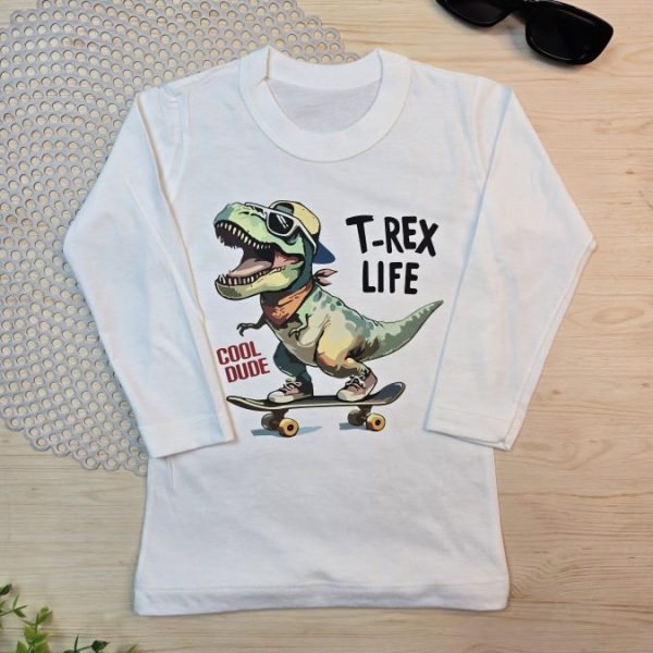 Camiseta Longa Infantil Estampada Off- Dino Skate