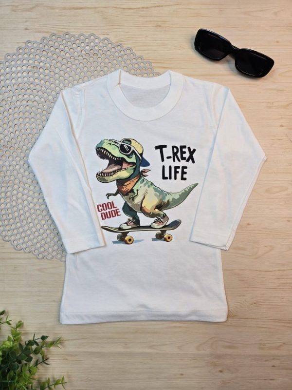 Camiseta Infantil Manga Longa Tradicional Off- Dino Skate