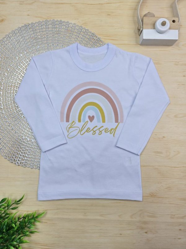 Camiseta Infantil Manga Longa Tradicional  Branca Blessed