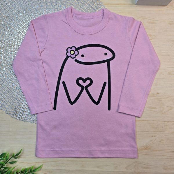 Camiseta Longa Infantil Estampada Rosa - Florck Coração