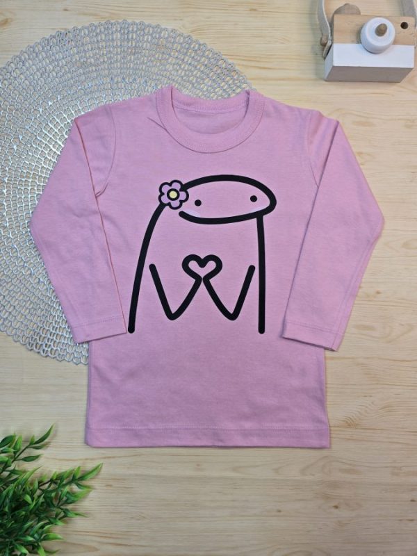 Camiseta Infantil Manga Longa Tradicional Rosa- Florck Coração