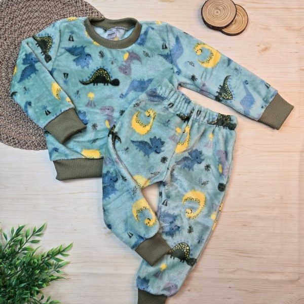 Conjunto Fleece Pijama Blusa e Calça Verde Claro Dino