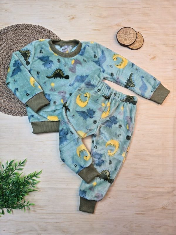 Conjunto Fleece Pijama Blusa e Calça Verde Claro Dino