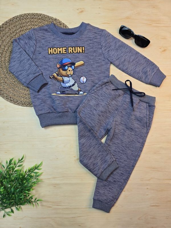 Conjunto de Moletom com Gola - Azul Mesclado Capivara