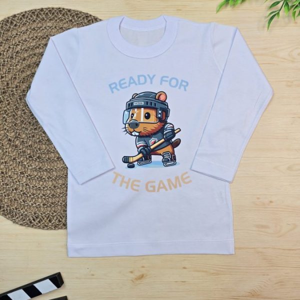 Camiseta Longa Infantil Estampada Branca Jogador Capivara