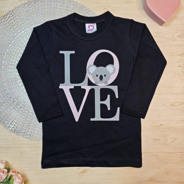 Camiseta Longa Infantil Estampada Preta Love