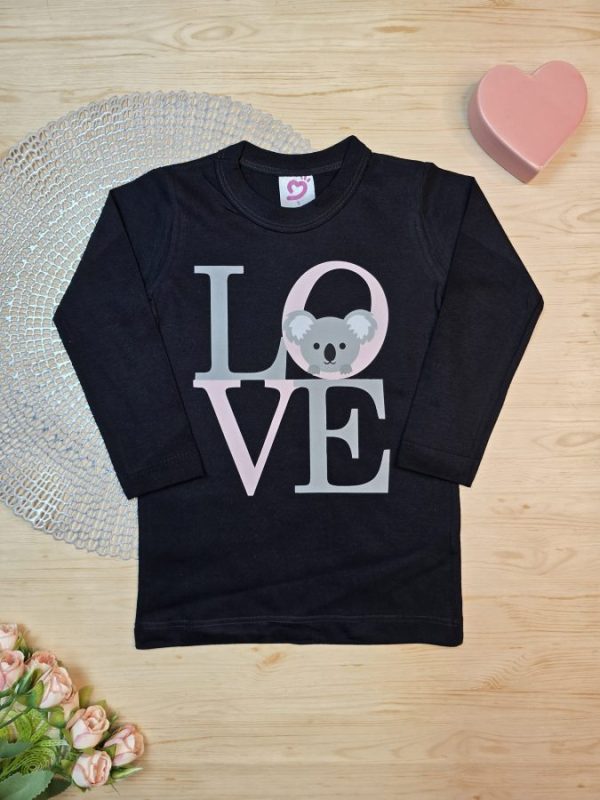 Camiseta Infantil Manga Longa Tradicional Preta Love