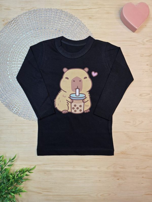 Camiseta Infantil Manga Longa Tradicional Preta Capivara