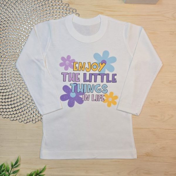 Camiseta Longa Infantil Estampada Off Enjoy Flores