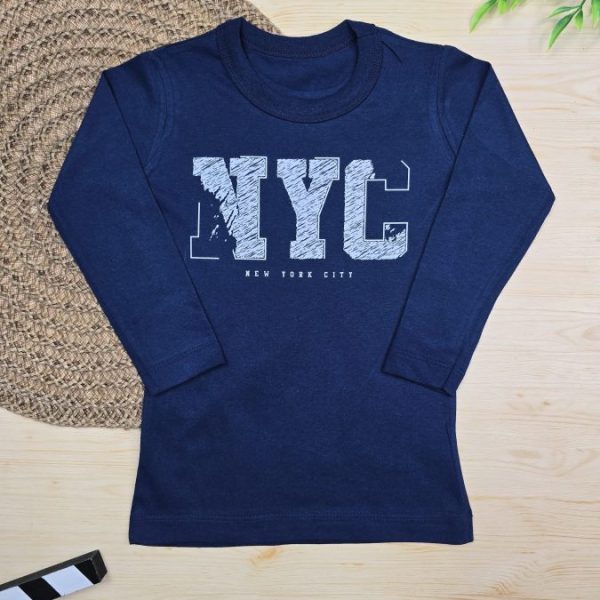 Camiseta Longa Infantil Estampada - Marinho NYC
