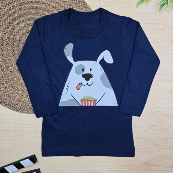 Camiseta Longa Infantil Estampada Azul Marinho Dog