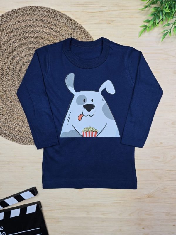 Camiseta Infantil Manga Longa Tradicional Azul Marinho Dog