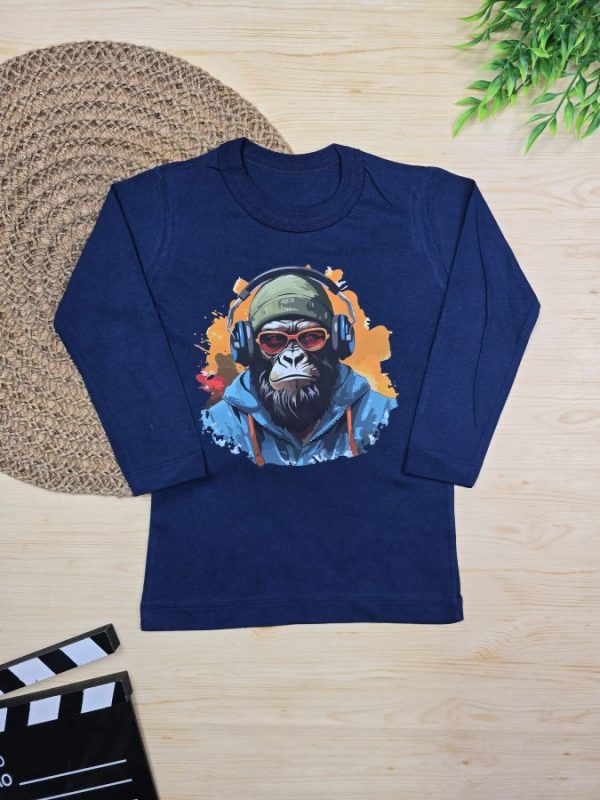 Camiseta Infantil Manga Longa Tradicional - Marinho Gorila