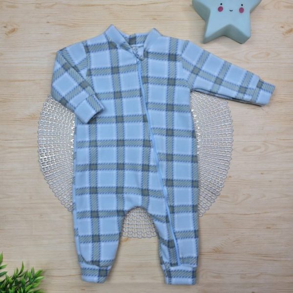 Macacão Longo Soft Pijama - Azul Xadrez