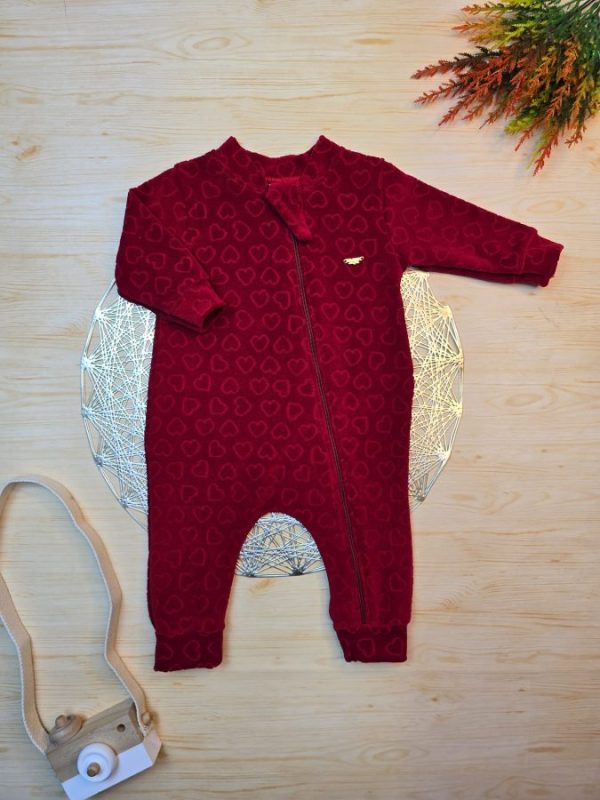 Macacão Longo Plush Bebê Vermelho (Com Detalhe Plaquinha )
