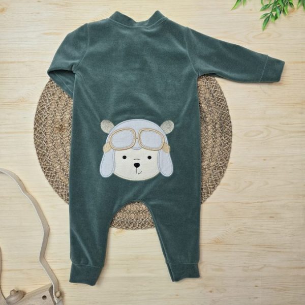 Macacão Longo Plush Bebê Verde- Bordado (Detalhe Plaquinha)