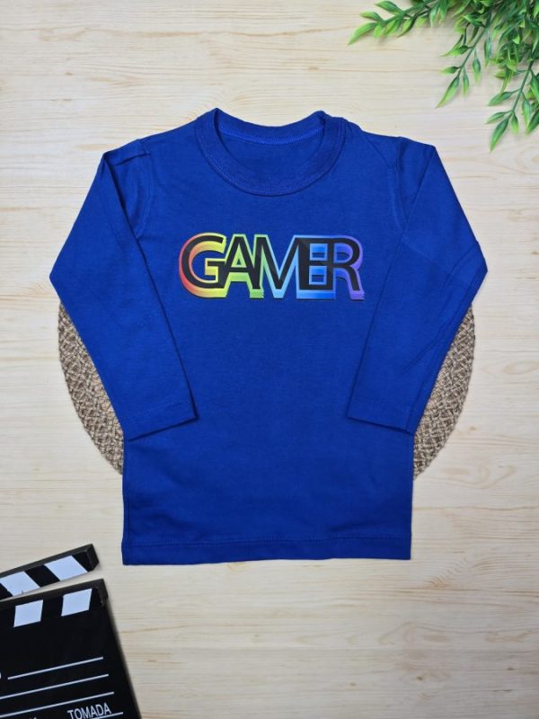 Camiseta Infantil Manga Longa Tradicional Azul Royal Game