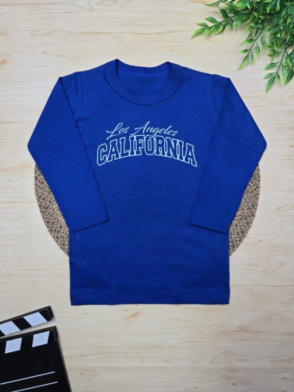Camiseta Infantil Manga Longa Tradicional Azul Royal Los Angeles
