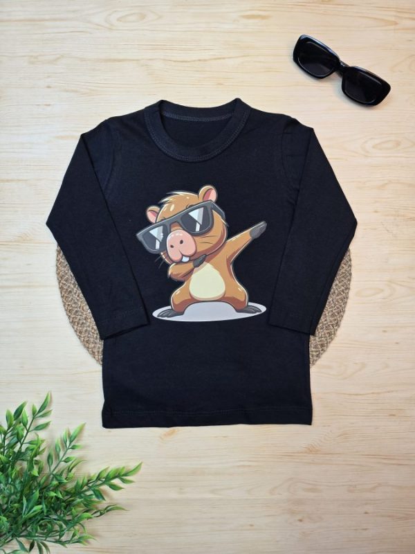 Camiseta Infantil Manga Longa Tradicional Preta Capivara
