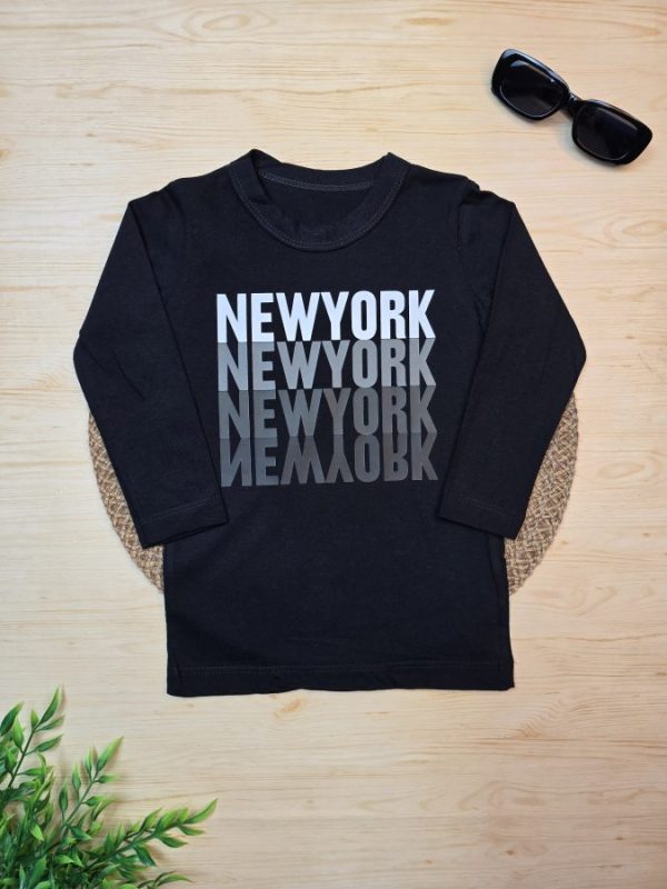 Camiseta Infantil Manga Longa Tradicional Preta New York