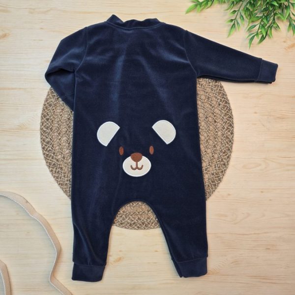 Macacão Longo Plush Bebê Azul- Bordado (Detalhe Plaquinha)