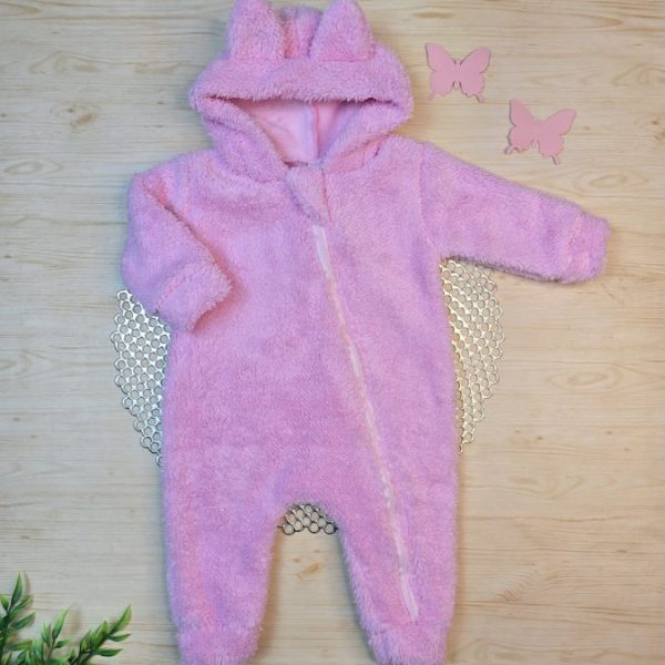 Macacão Longo Sherpa com Orelhinha - Rosa