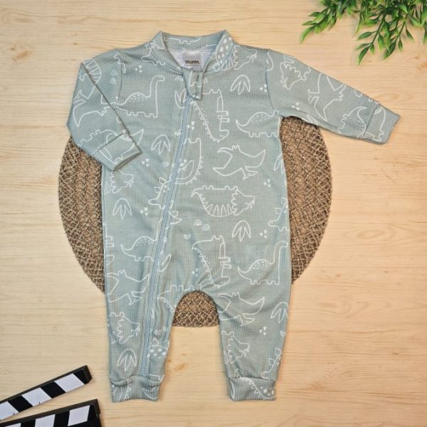 Macacão Longo Canelado Com Zíper - Verde Claro Dino