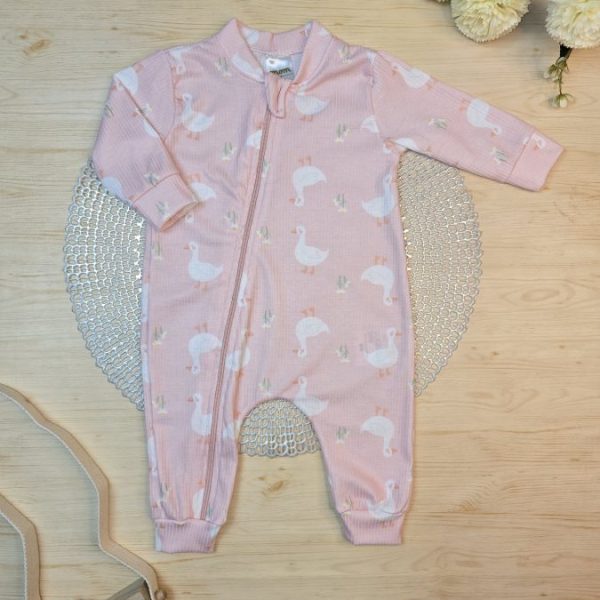 Macacão Longo Canelado Com Zíper - Rosê Cisne