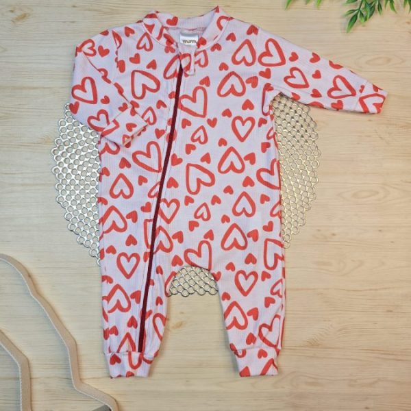 Macacão Longo Canelado Com Zíper - Coração Love