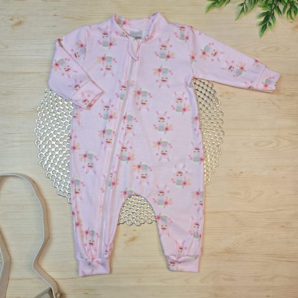 Macacão Longo Canelado Com Zíper - Rosa Bonequinha