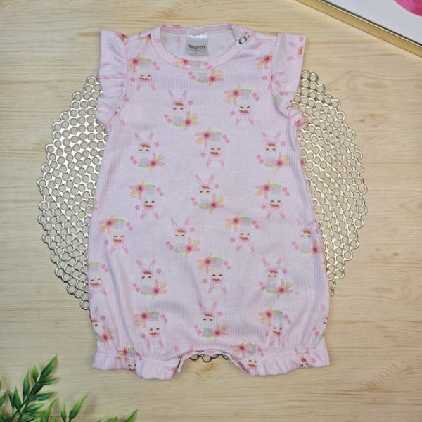 Macacão Curto Bebê Menina Canelado - Rosa Bonequinha