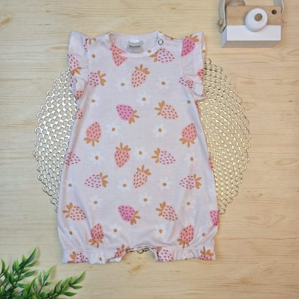 Macacão Curto Bebê Menina Canelado - Rosa Morango