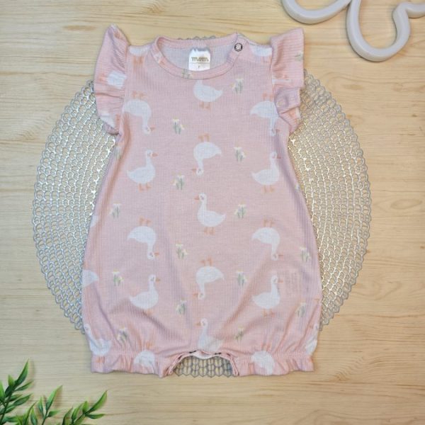 Macacão Curto Bebê Menina Canelado - Rosê Cisne