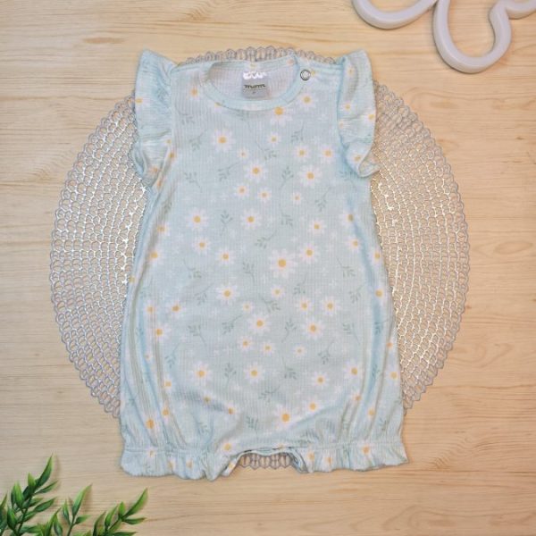 Macacão Curto Bebê Menina Canelado - Verde Margarida