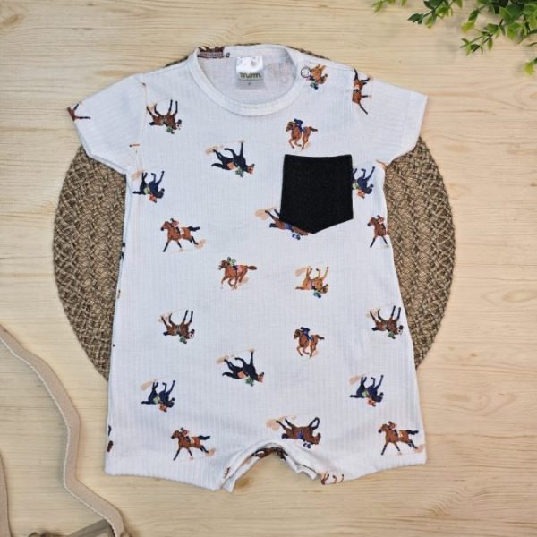 Macacão Curto Bebê Menino Manga Curta Canelado - Cavalinhos