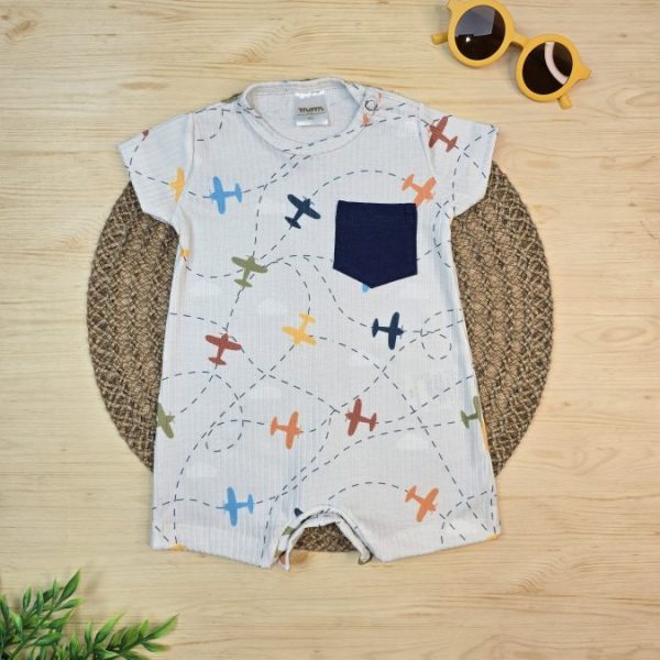 Macacão Curto Bebê Menino Manga Curta Canelado - Avião