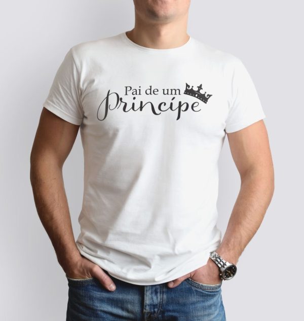 Camiseta Manga Curta Adulto Masculino Branco Pai de um Princípe