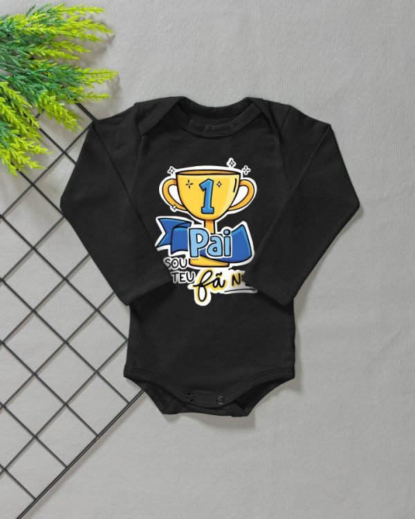 Body para Bebê Manga Longa Preto Sou Teu Fã