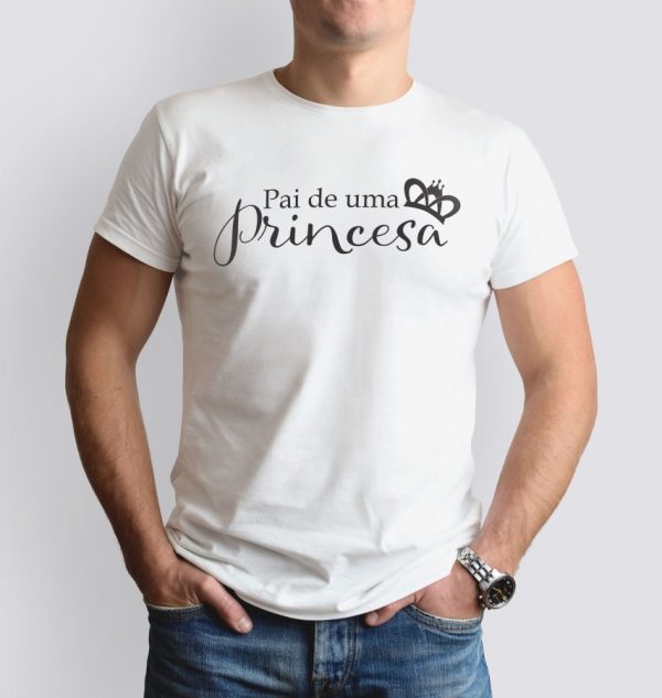 Camiseta Manga Curta Adulto Masculino Branco Pai de uma Princesa
