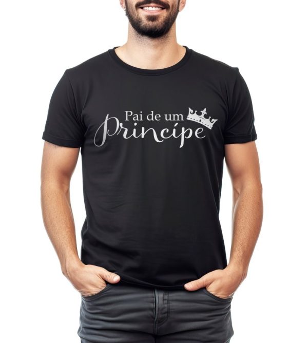 Camiseta Manga Curta Adulto Masculino Preto Pai de um Princípe