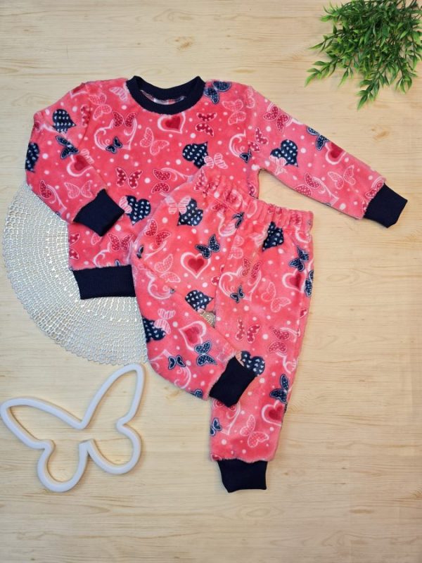 Conjunto Fleece Pijama Blusa e Calça Salmão - Borboletas