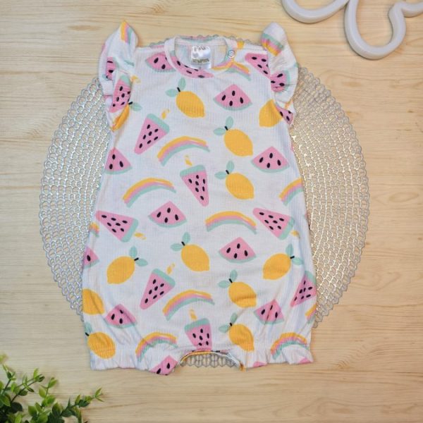 Macacão Curto Bebê Menina Canelado - Picolé Melancia