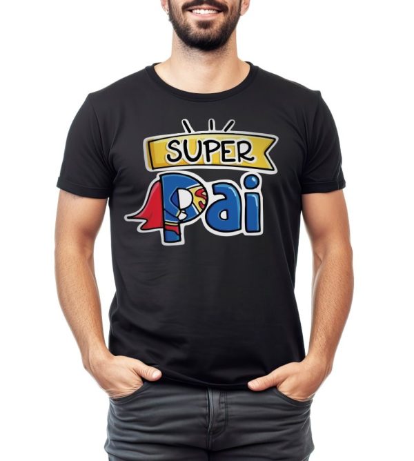 Camiseta Manga Curta Adulto Masculino Preto - Super Pai