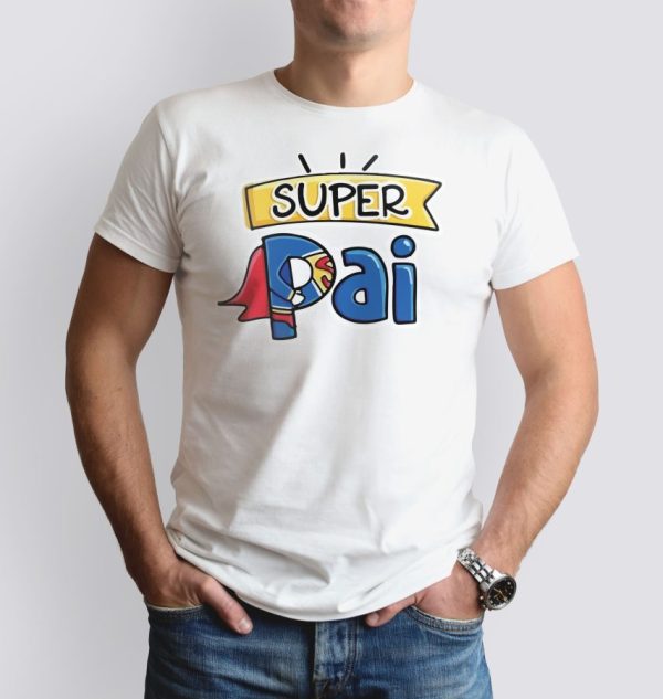 Camiseta Manga Curta Adulto Masculino Branca - Super Pai