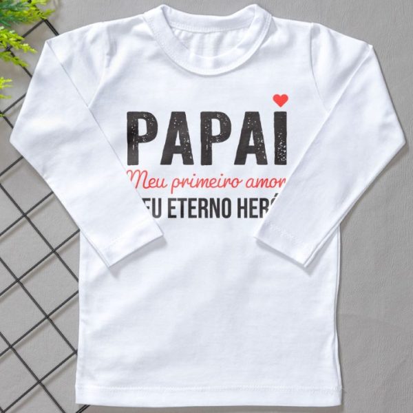 Camiseta Longa Infantil Estampada Branca - Papai Meu 1° Amor