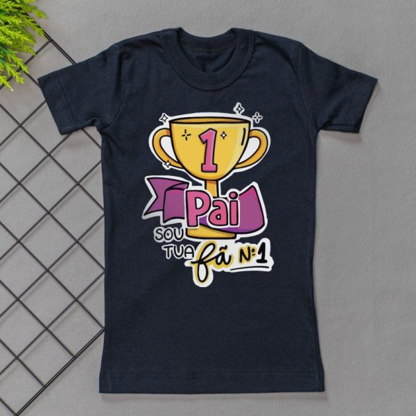 Camiseta Curta Infantil Estampada Preta/Rosa - Pai Sou Tua Fã