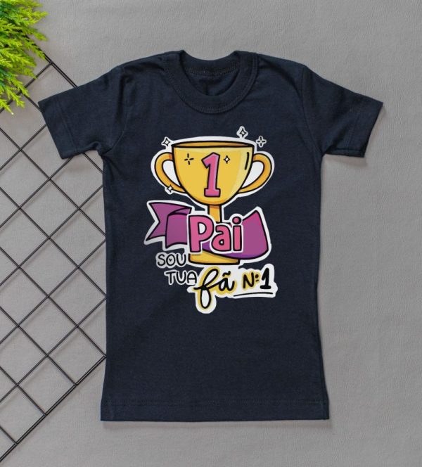 Camiseta Curta Infantil Tradicional Preta/Rosa - Pai Sou Teu Fã