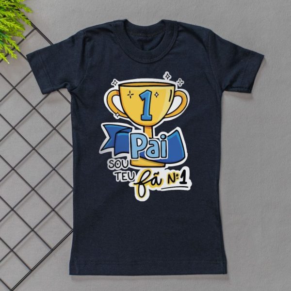 Camiseta Curta Infantil Estampada Preta/Azul - Pai Sou Teu Fã