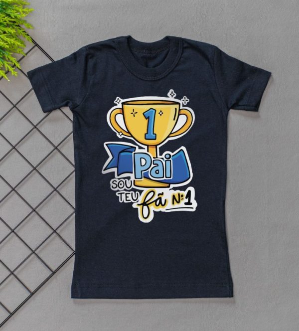 Camiseta Curta Infantil Tradicional Preta/Azul - Pai Sou Teu Fã